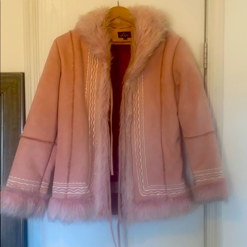 Vintage Pink Faux fur faux suede coat